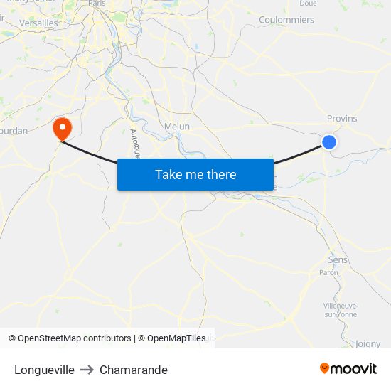 Longueville to Chamarande map