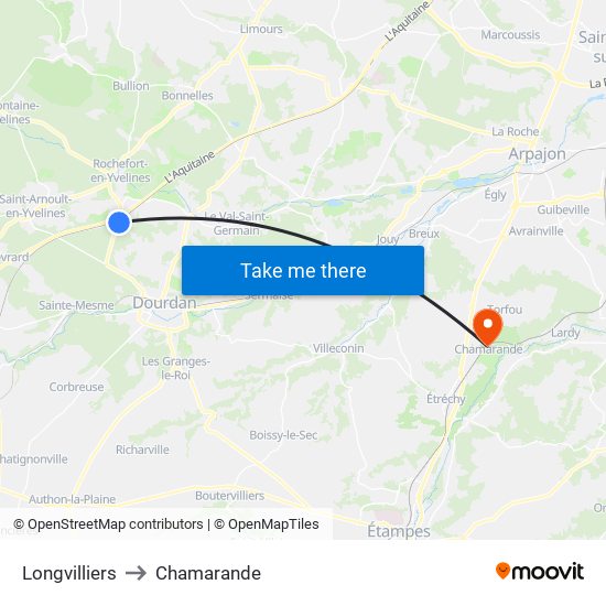 Longvilliers to Chamarande map