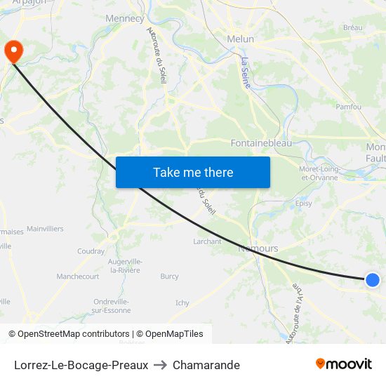 Lorrez-Le-Bocage-Preaux to Chamarande map