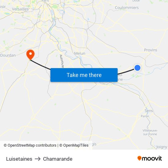 Luisetaines to Chamarande map