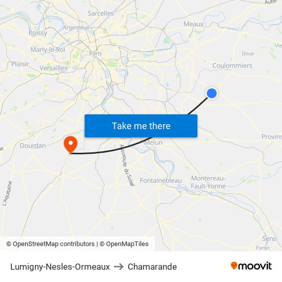 Lumigny-Nesles-Ormeaux to Chamarande map