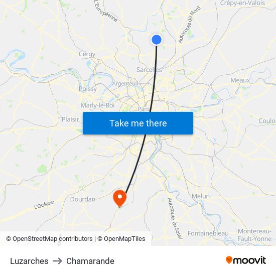 Luzarches to Chamarande map