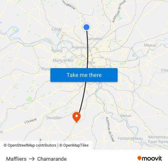 Maffliers to Chamarande map
