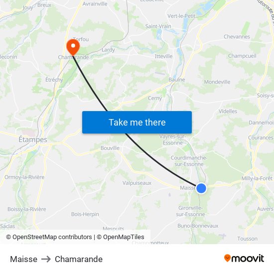 Maisse to Chamarande map