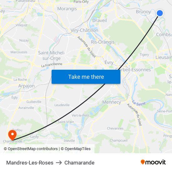 Mandres-Les-Roses to Chamarande map