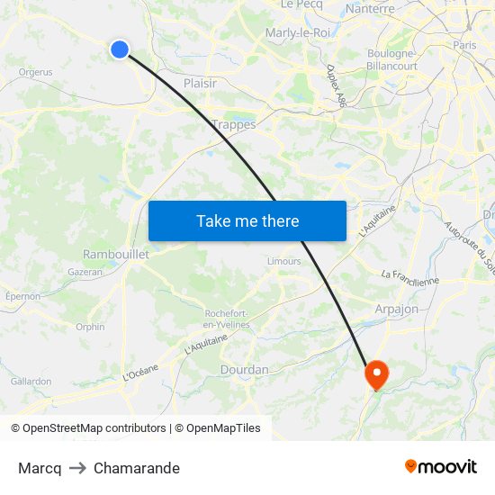 Marcq to Chamarande map