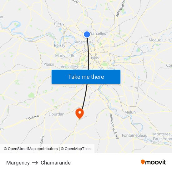 Margency to Chamarande map