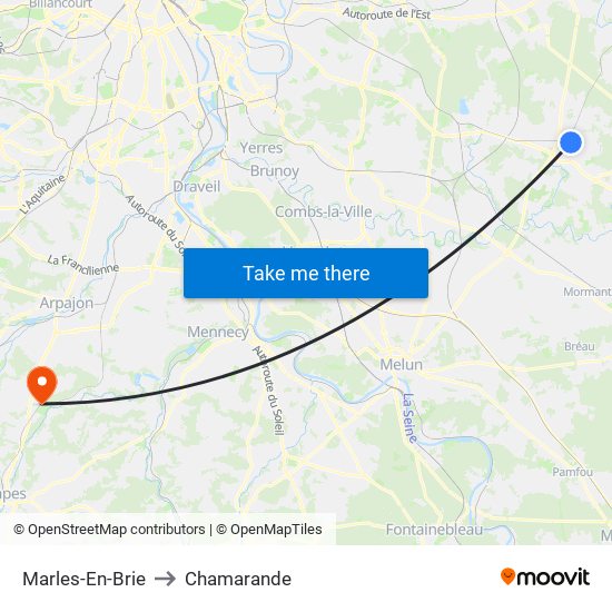 Marles-En-Brie to Chamarande map