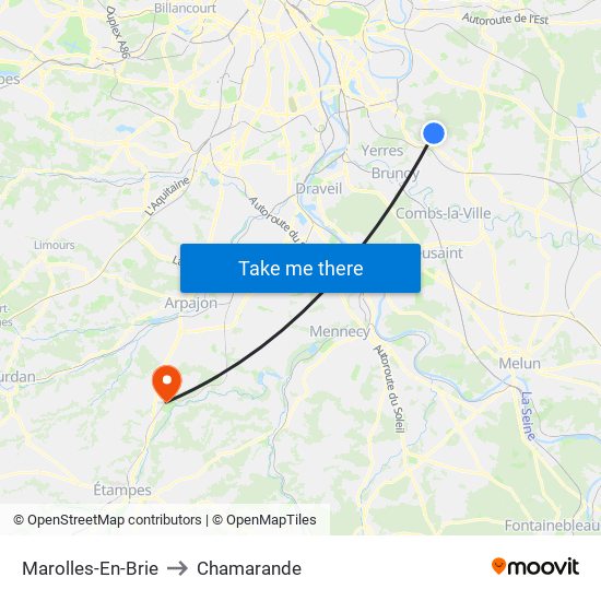 Marolles-En-Brie to Chamarande map