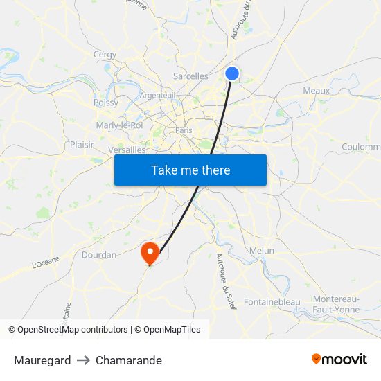 Mauregard to Chamarande map
