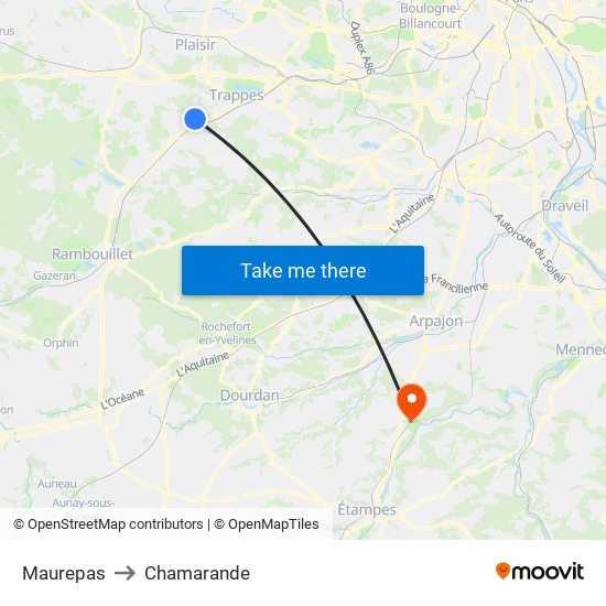 Maurepas to Chamarande map