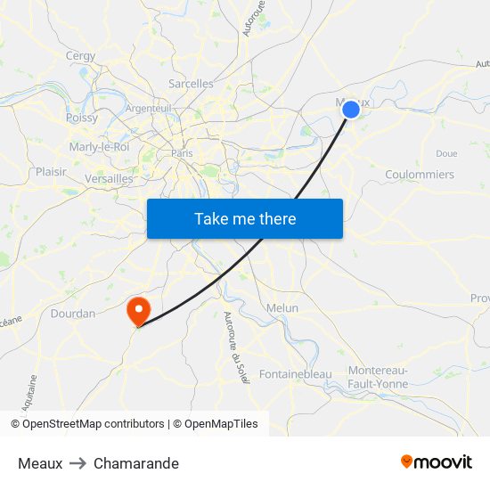 Meaux to Chamarande map