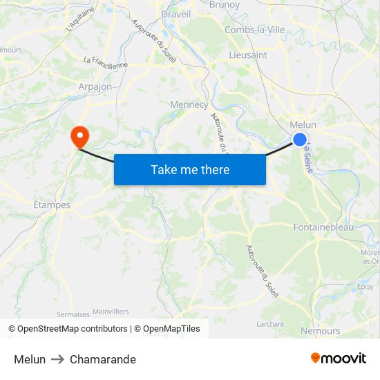 Melun to Chamarande map