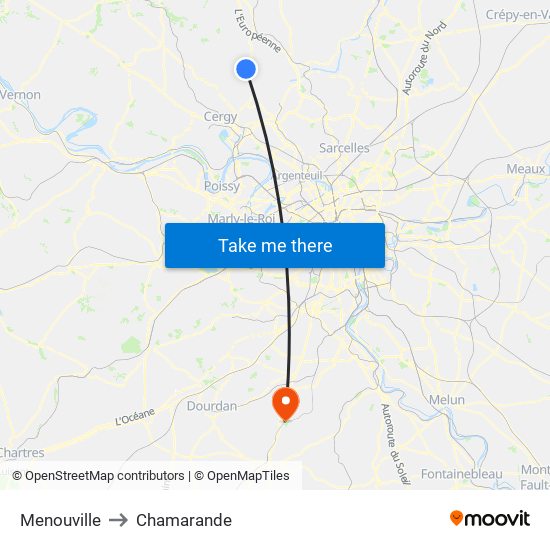 Menouville to Chamarande map