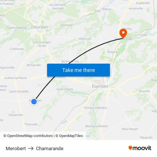 Merobert to Chamarande map