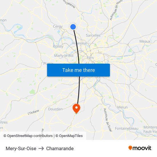 Mery-Sur-Oise to Chamarande map