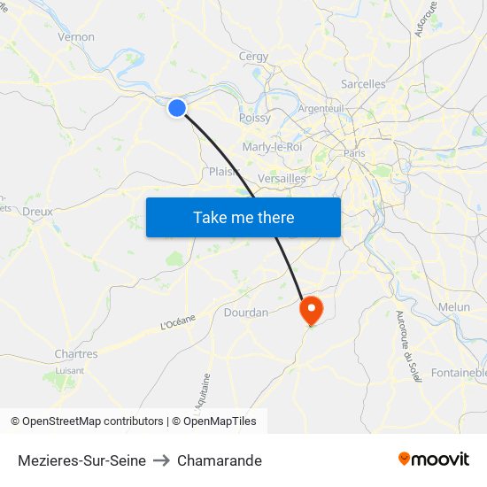 Mezieres-Sur-Seine to Chamarande map