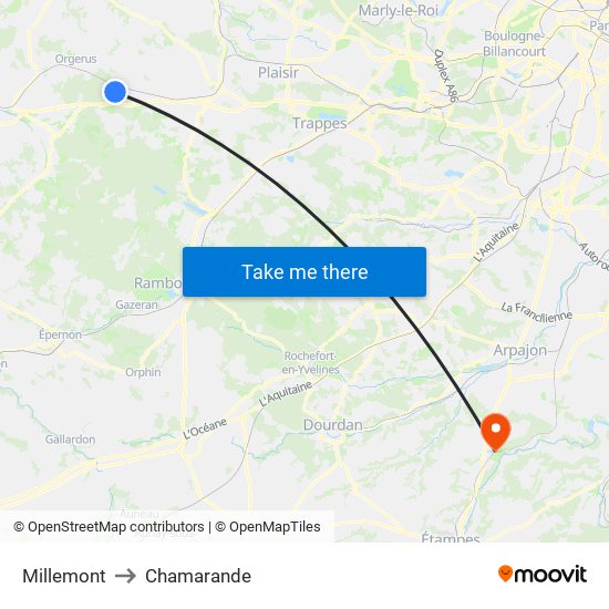 Millemont to Chamarande map