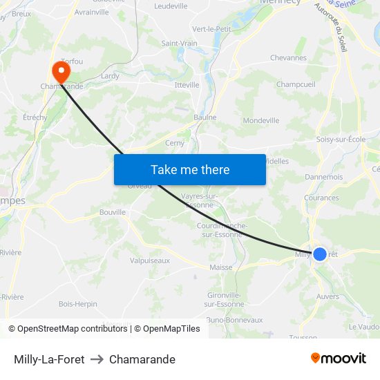 Milly-La-Foret to Chamarande map