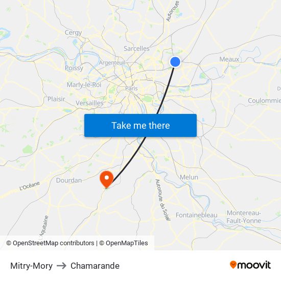 Mitry-Mory to Chamarande map