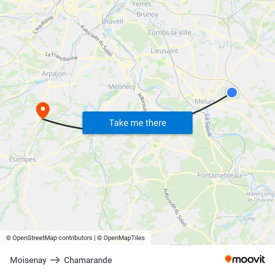 Moisenay to Chamarande map