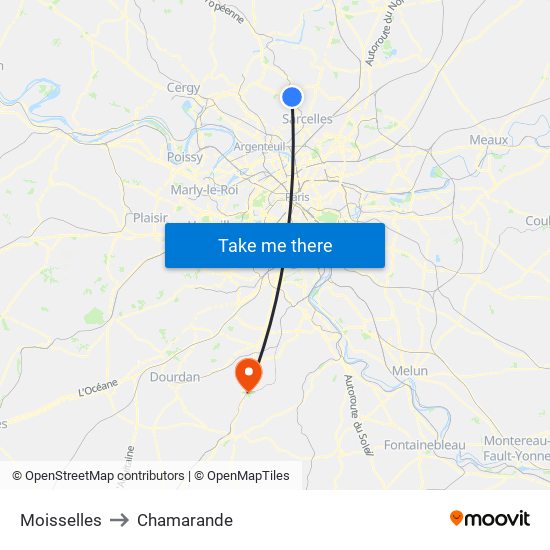 Moisselles to Chamarande map