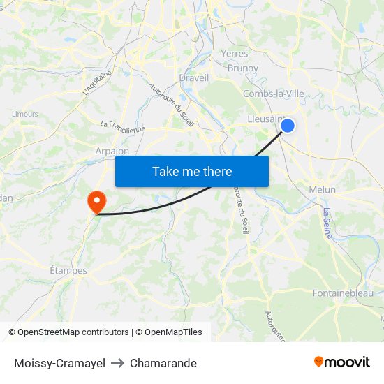 Moissy-Cramayel to Chamarande map