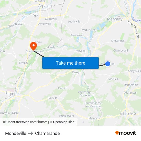 Mondeville to Chamarande map