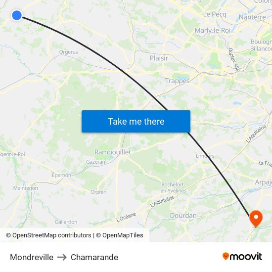 Mondreville to Chamarande map
