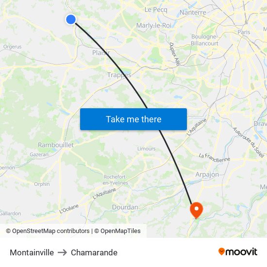 Montainville to Chamarande map
