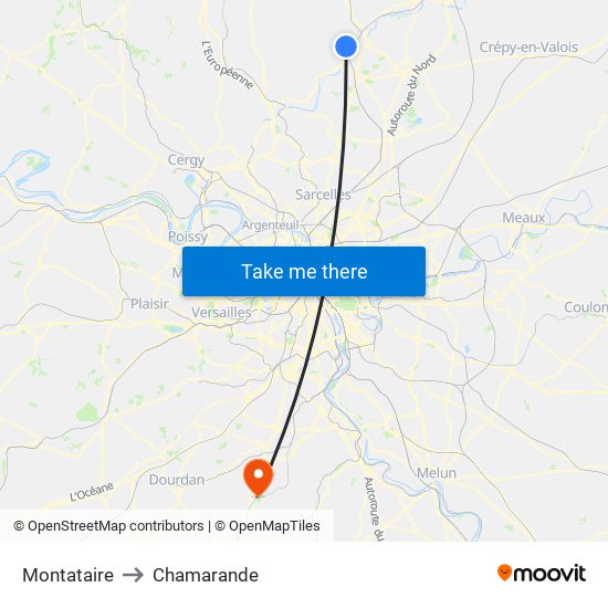 Montataire to Chamarande map
