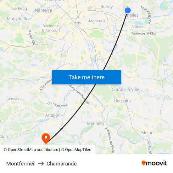 Montfermeil to Chamarande map