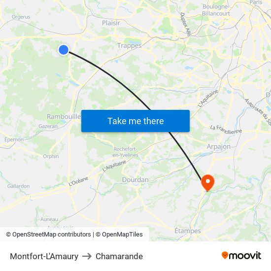 Montfort-L'Amaury to Chamarande map