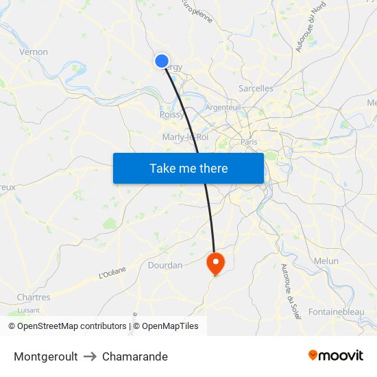 Montgeroult to Chamarande map