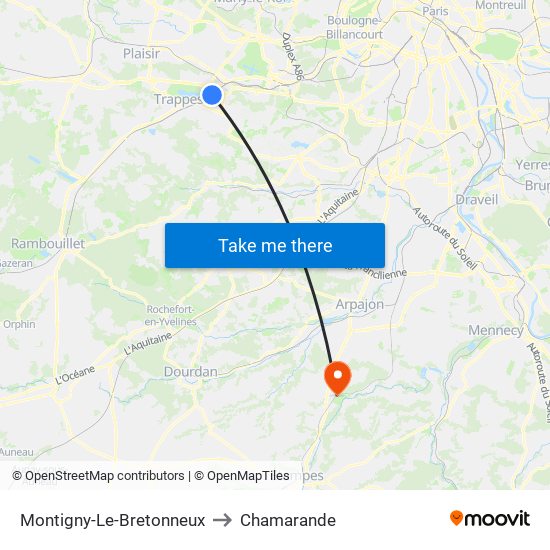 Montigny-Le-Bretonneux to Chamarande map