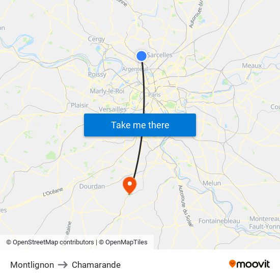 Montlignon to Chamarande map