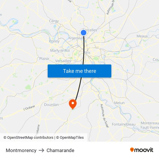 Montmorency to Chamarande map