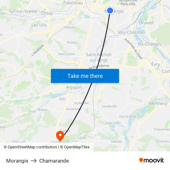 Morangis to Chamarande map