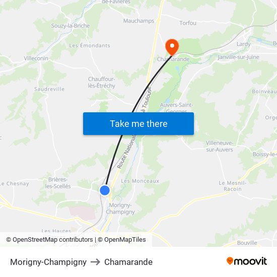 Morigny-Champigny to Chamarande map