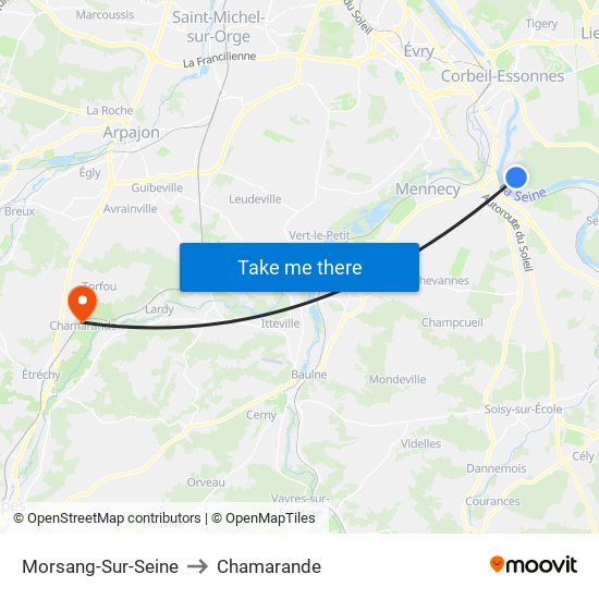 Morsang-Sur-Seine to Chamarande map