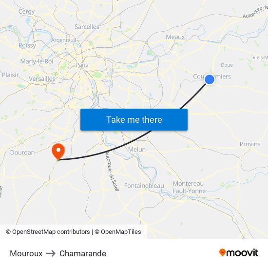 Mouroux to Chamarande map