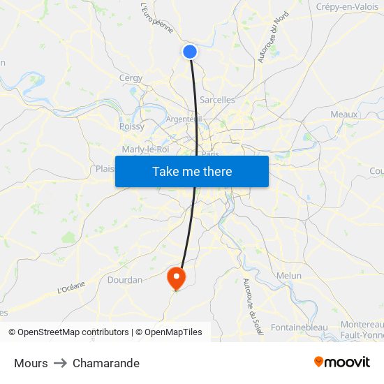 Mours to Chamarande map