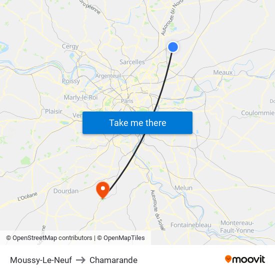 Moussy-Le-Neuf to Chamarande map
