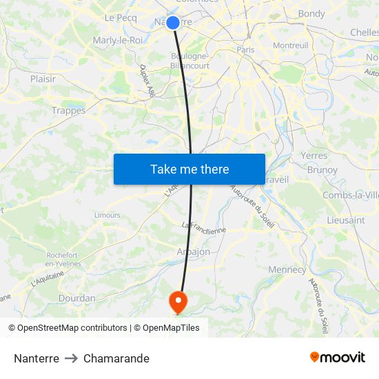 Nanterre to Chamarande map