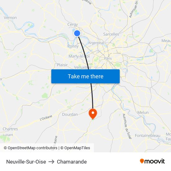 Neuville-Sur-Oise to Chamarande map