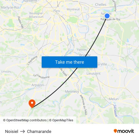 Noisiel to Chamarande map