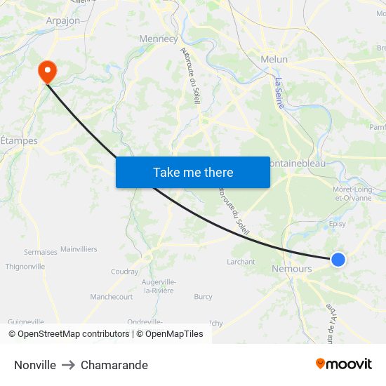 Nonville to Chamarande map