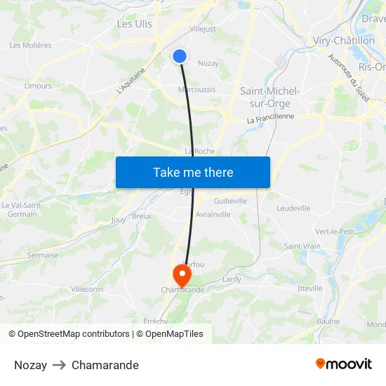 Nozay to Chamarande map