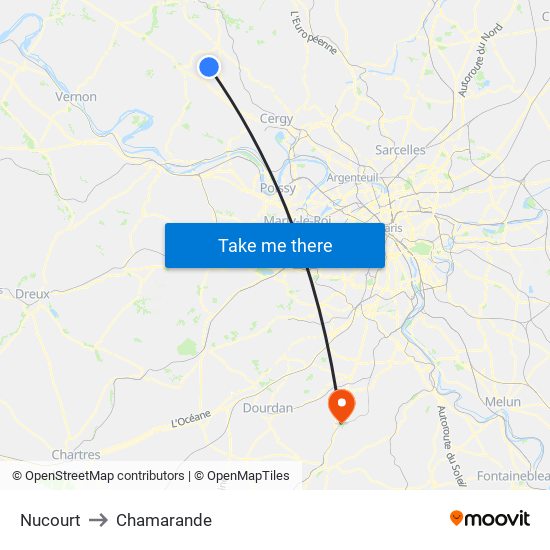 Nucourt to Chamarande map