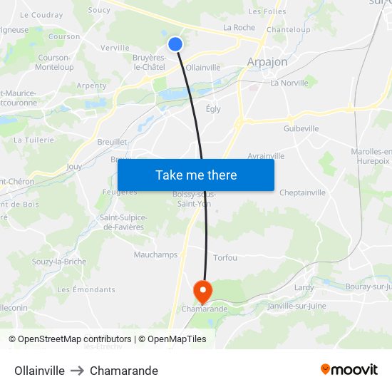 Ollainville to Chamarande map